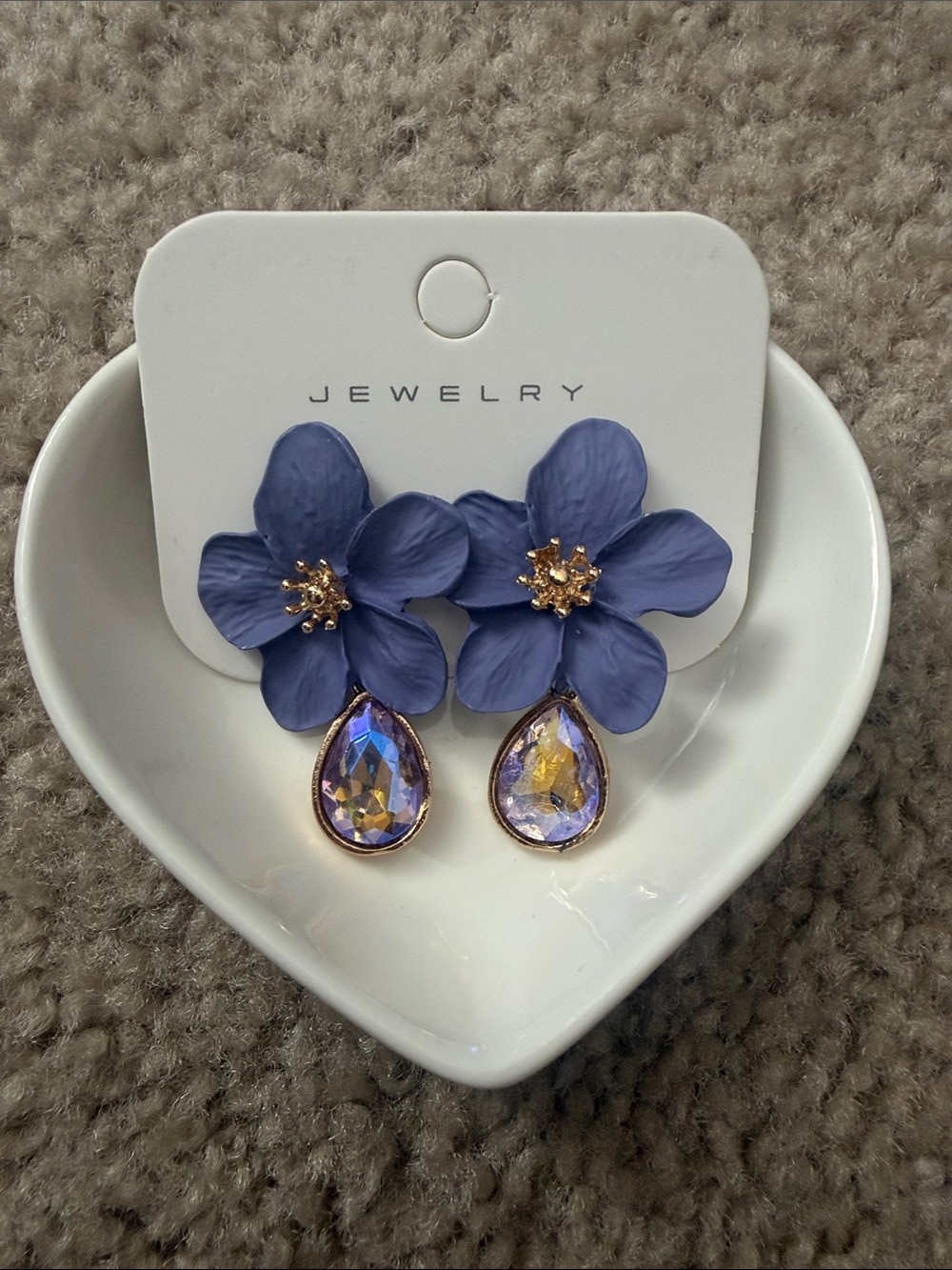 Lavender Floral Drop Earrings with Teardrop Crystal